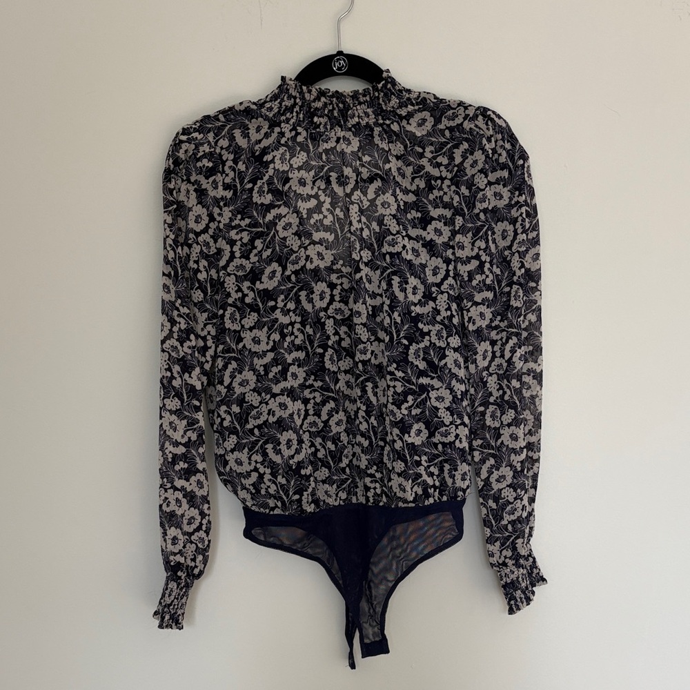 Floral Print Women's Top - Navy and White